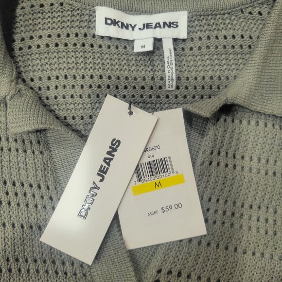 NWT! DKNY Warm Sage Loose Weave Short-Sleeved V-Neck Sweater - Size M - Picture 7 of 8